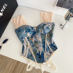 Top de Alças Estampado com Detalhes em Renda