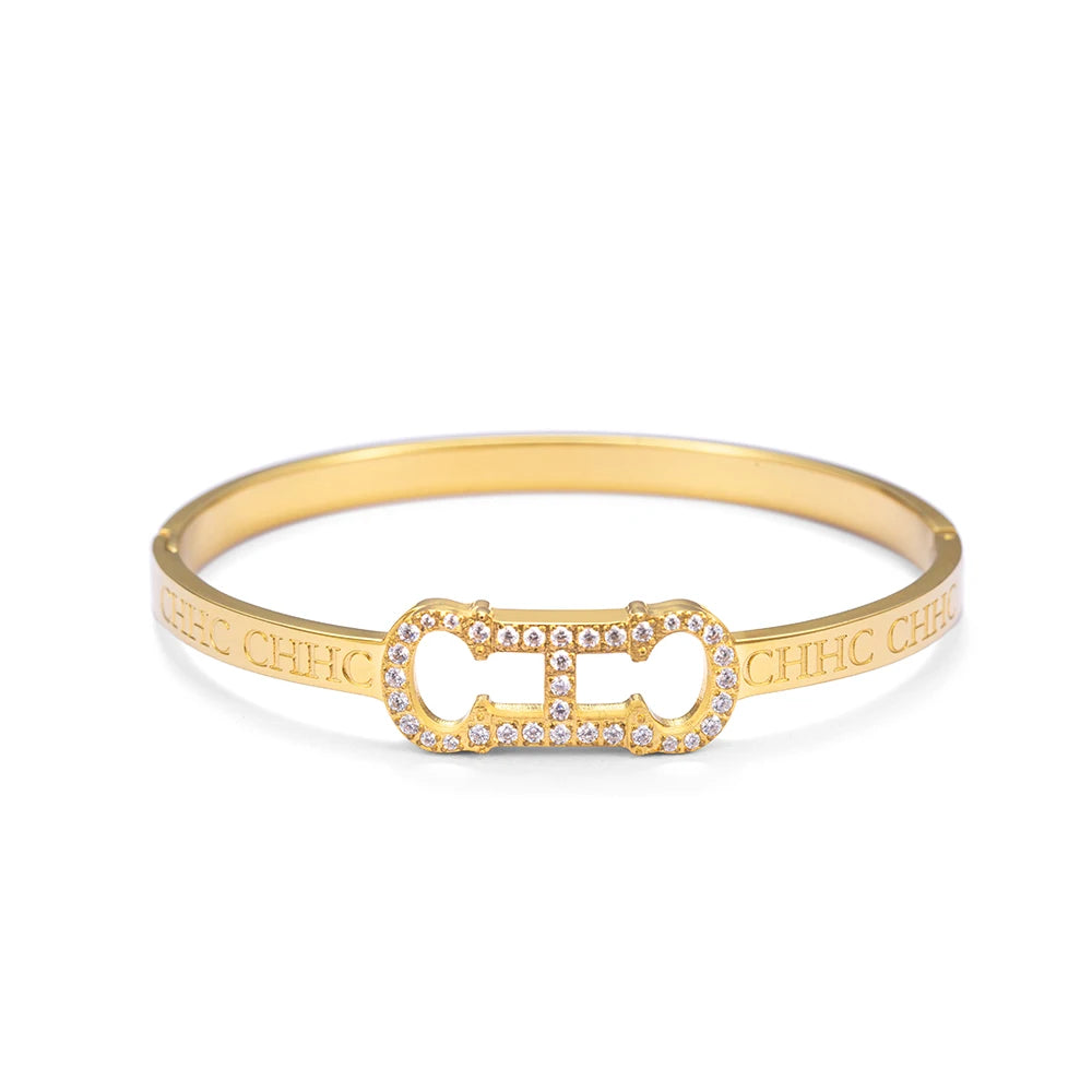 Bracelete CHCH Dourado de Luxo com Pedrarias - Sofisticação Atemporal