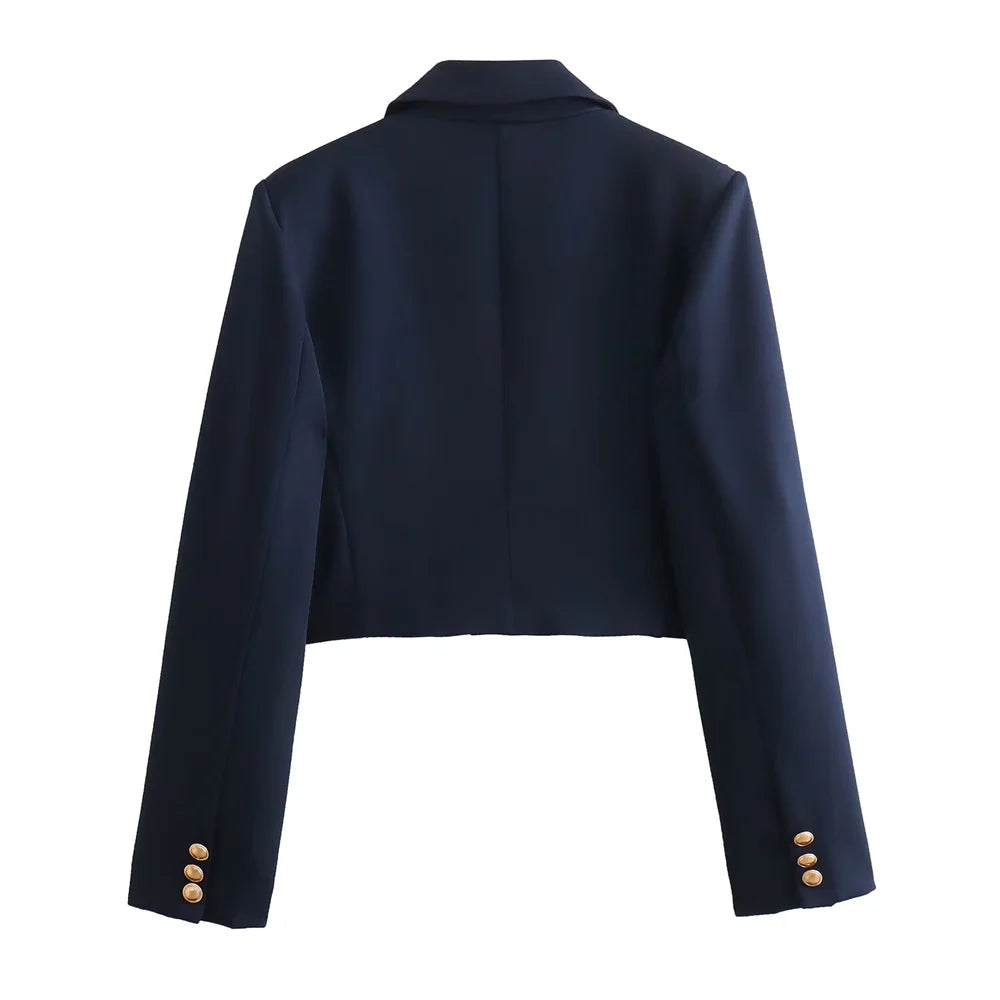 Conjunto Elegante – Blazer Curto com Botões Decorativos e Calça Pantalona