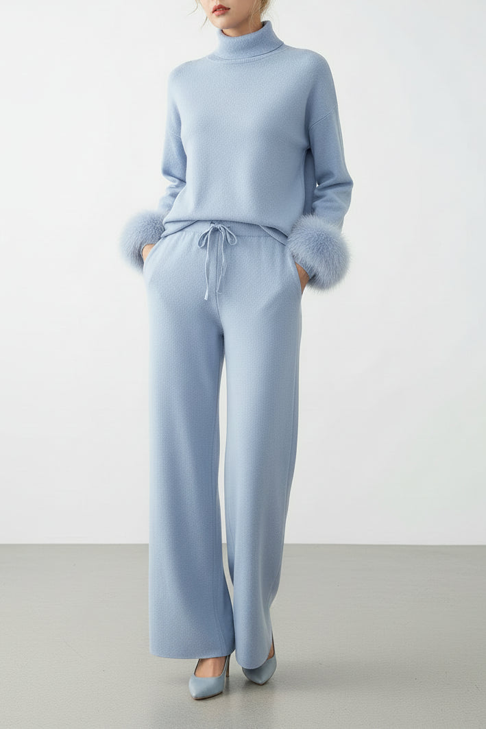 Conjunto Sofisticado de Inverno: Blusa com Punhos em Textura e Calça