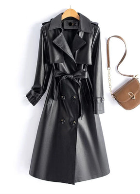 Trench Coat Couro de Cabra(Pelica)– Cintura Marcada e Caimento Sofisticado