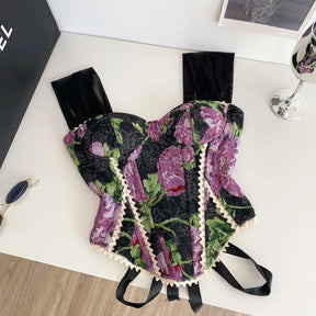 Top de Alças Estampado com Detalhes em Renda