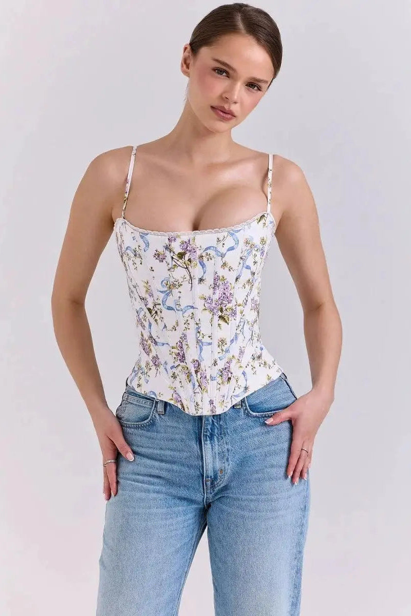 Corset Romântico com Sustentação e Estampa Delicada