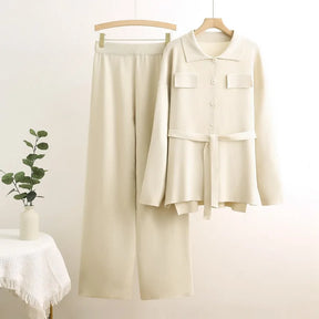 Conjunto 2 Peças Feminino – Cardigan de Tricô e Calça de Cintura Alta