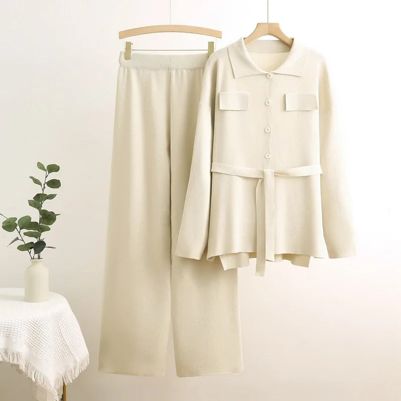 Conjunto 2 Peças Feminino – Cardigan de Tricô e Calça de Cintura Alta