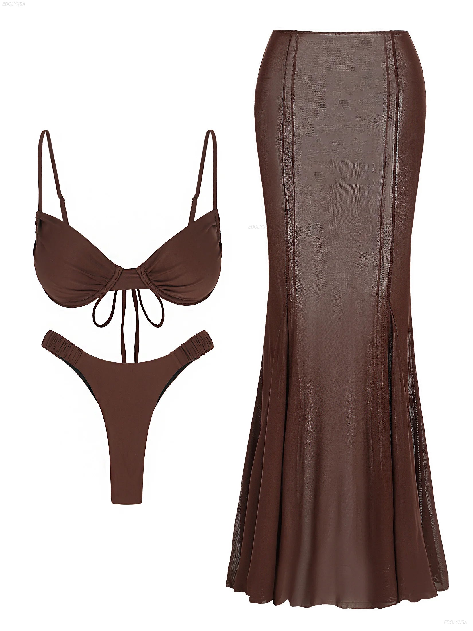 Conjunto de Biquíni com Efeito Push-Up e Saia Franzida