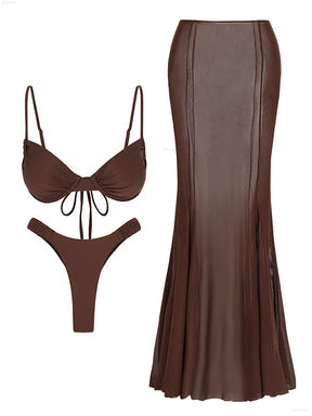 Conjunto de Biquíni com Efeito Push-Up e Saia Franzida