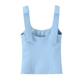 Colete Decote Quadrado com Laço, Modelagem Ajustada e Top Interno