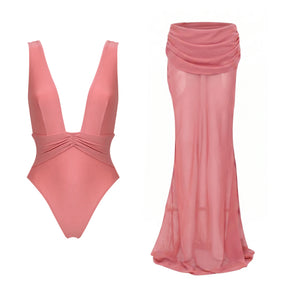 Conjunto Biquíni e Saia Transpassada de Caimento Leve para Verão