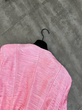 Jaqueta Curta de Luxo com Textura de Franjas Lineares e Botões Dourados