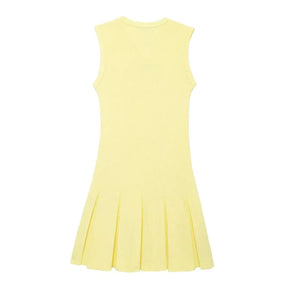 Mini Vestido Modal Plissado de Malha com Gola Redonda