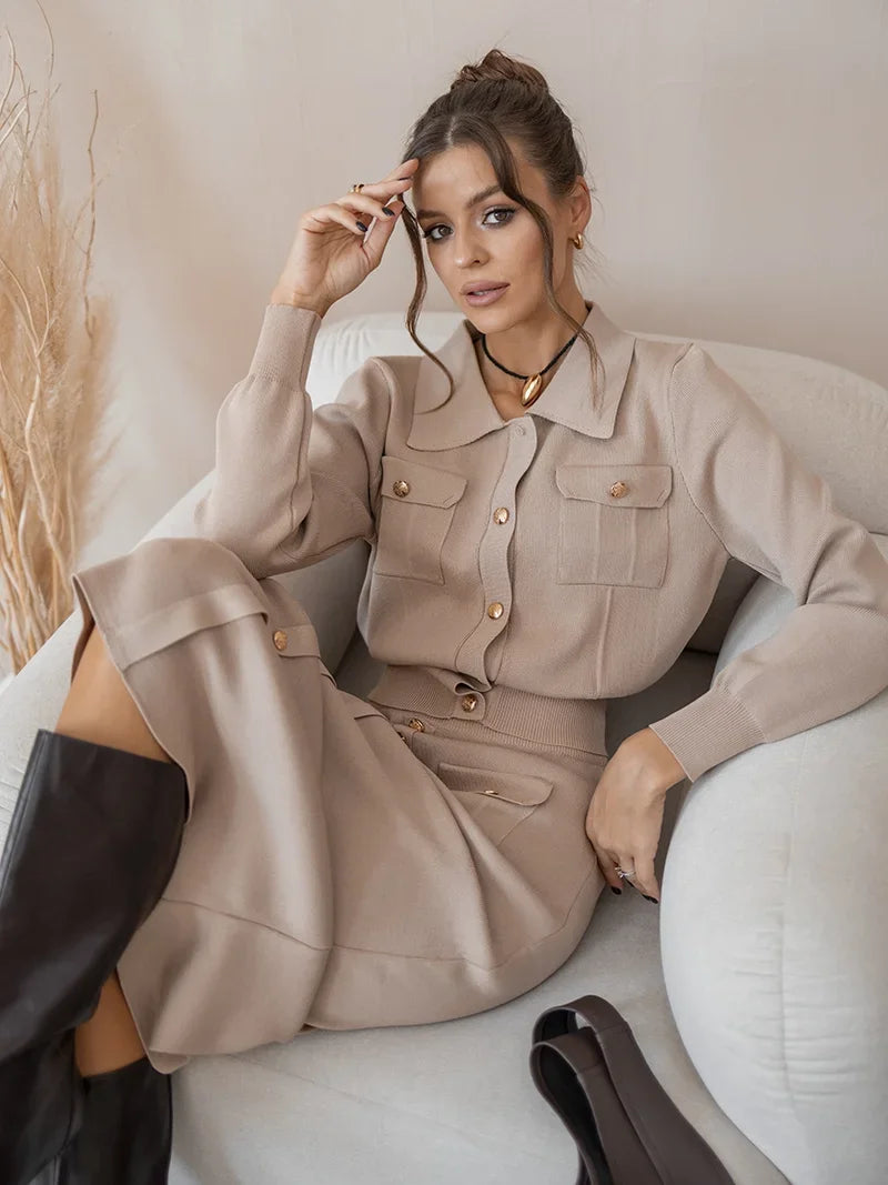 Conjunto Saia e cardigã - Tricô modal