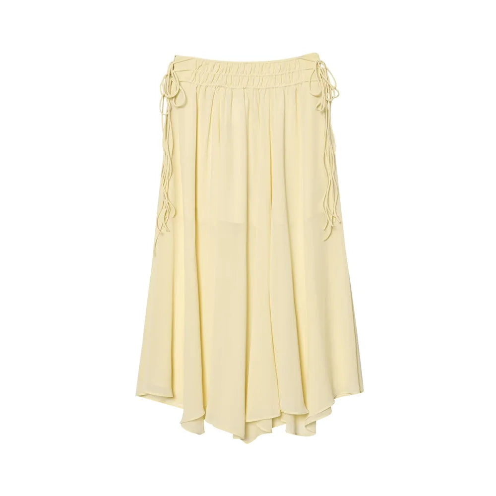 Conjunto Camisa com Babados & Saia Midi Casual Primavera/Verão