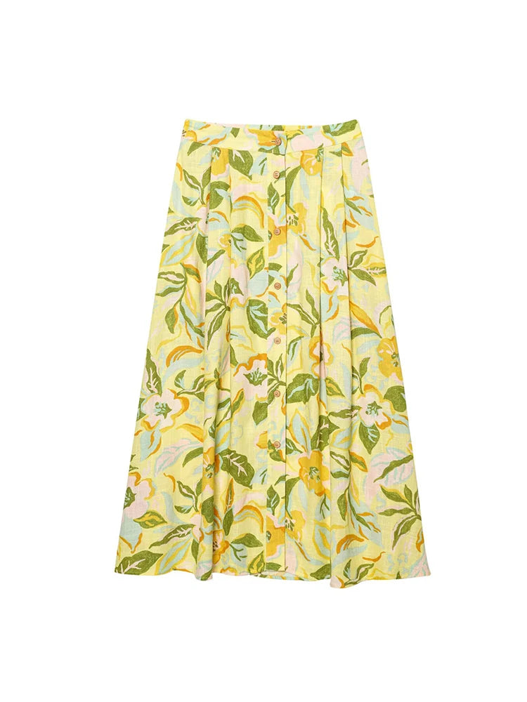 Conjunto Floral com Top Cropped e Saia Evase – Duas Peças Elegantes