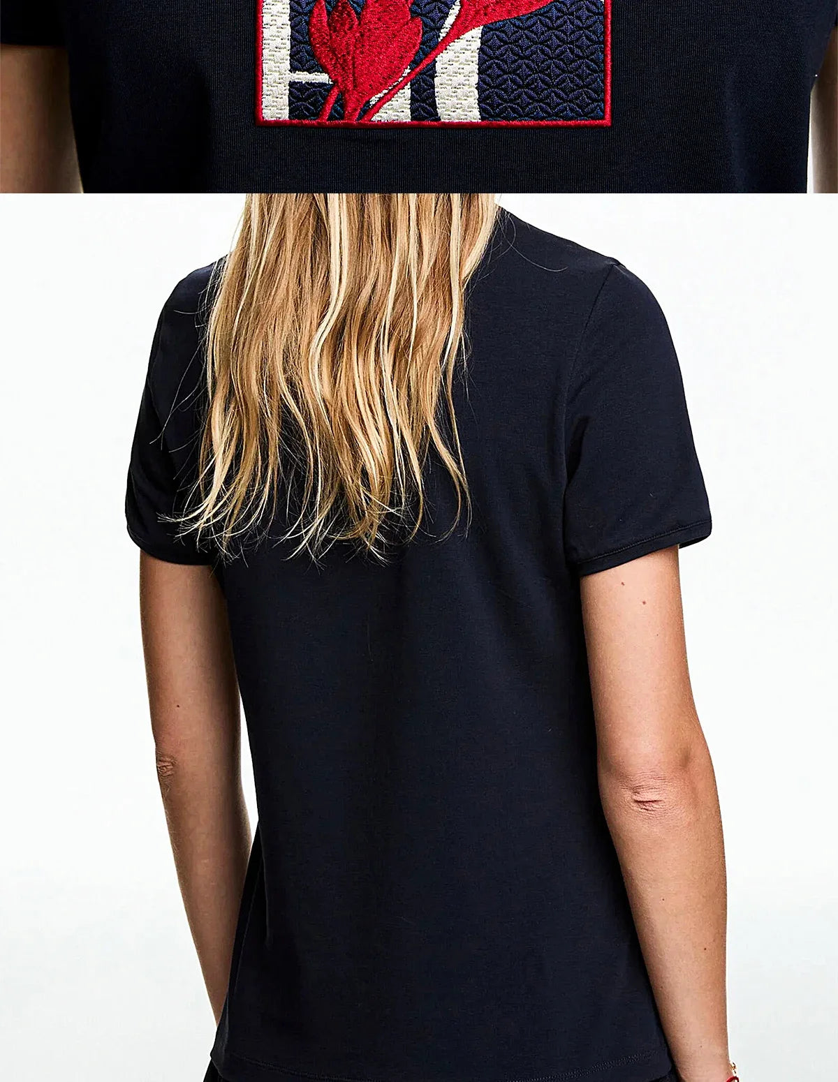 Camiseta – Manga Curta, Decote Redondo, Algodão, Bordado Floral, Casual e Confortável