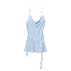 Vestido Curto de Alças com Camadas e Bordadas à Mão – Elegância Casual