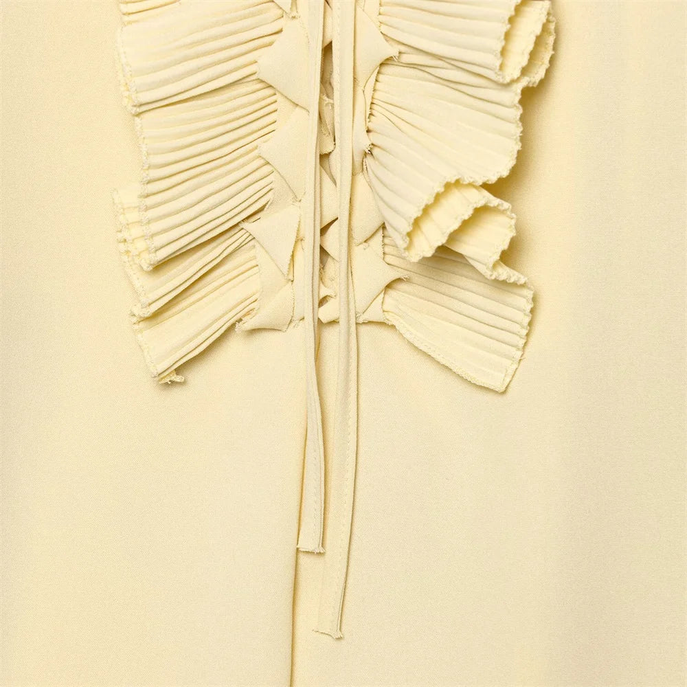 Conjunto Camisa com Babados & Saia Midi Casual Primavera/Verão