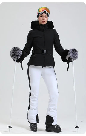 Jaqueta Feminina de Ski impermeável com Pelo no Punho e Capuz – Impermeável, Térmica e Respirável para Frio Extremo