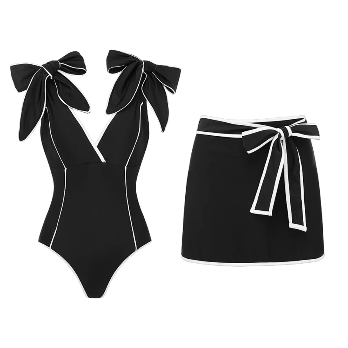 Conjunto Bicolor com Top Estruturado e Saia Transpassada