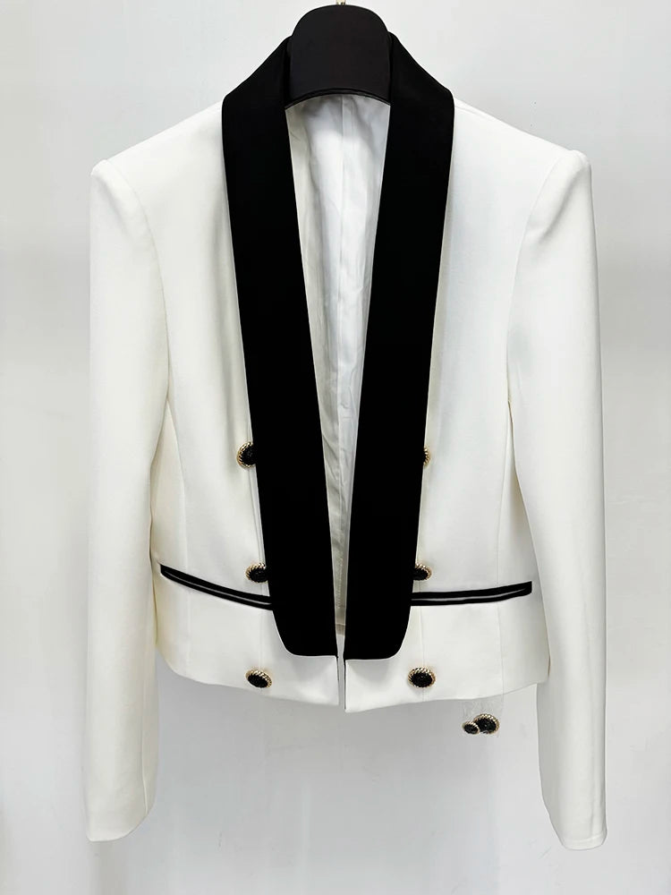 Blazer de Alfaiataria Escultural Bicolor com Gola Xale