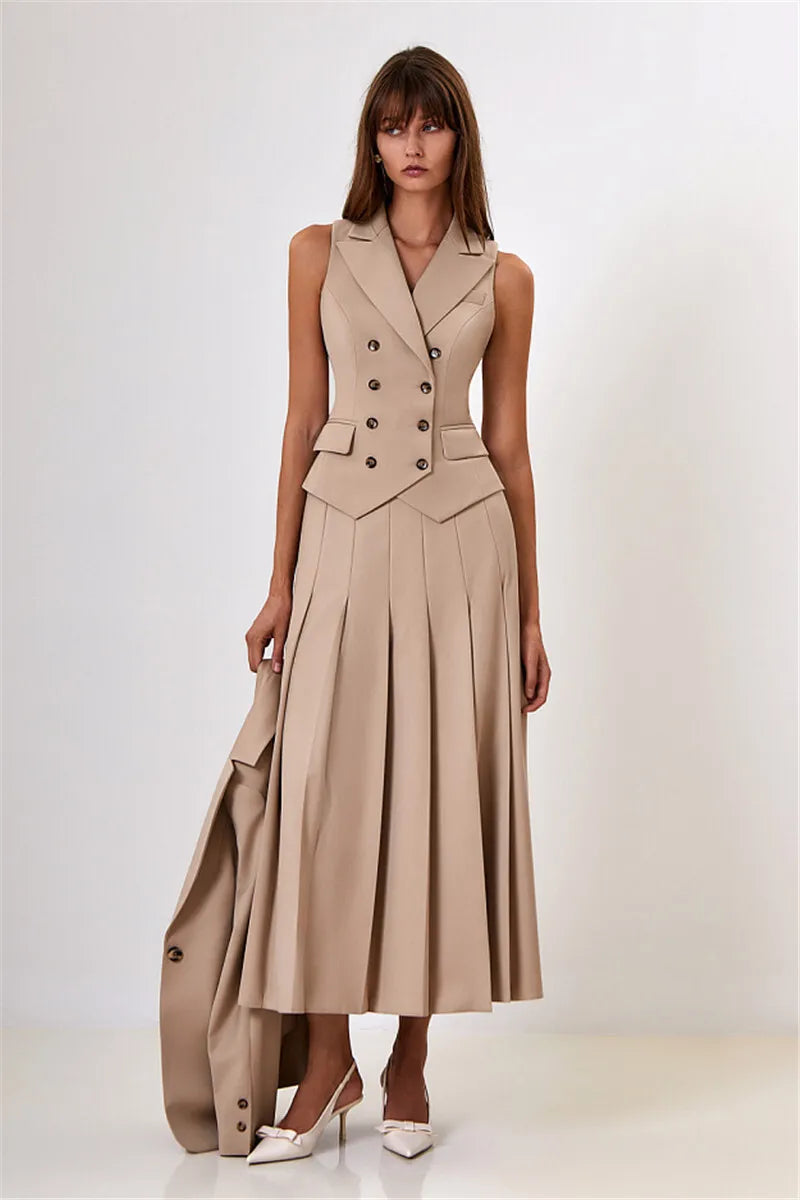 Conjunto Colete Transpassado e Saia Longa Plissada - Estilo e Conforto