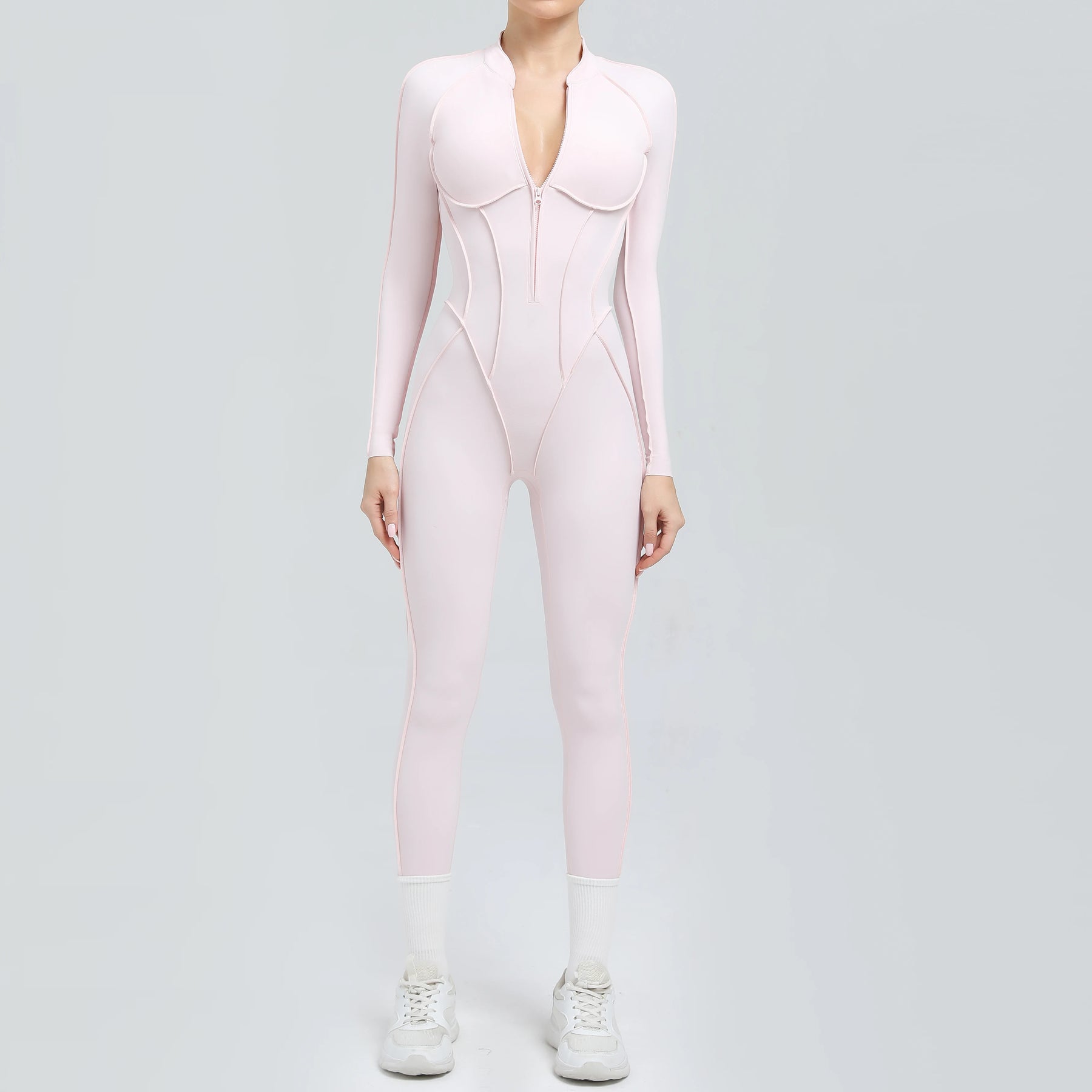 Padded Women Long Sleeve Sport Yoga Jumpsuit Workout Clothes for Women Sportwear Backless Zipper Fitness Gym Outfit