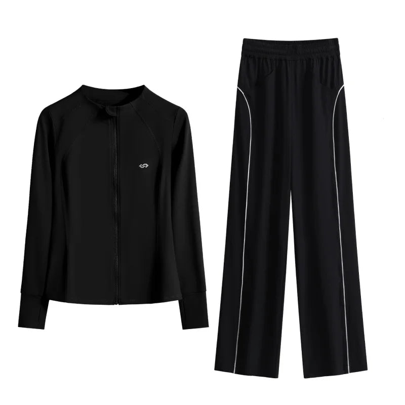 Conjunto Esportivo 2 Peças – Jaqueta de Manga Longa e Calça Pantalona Conforto Total
