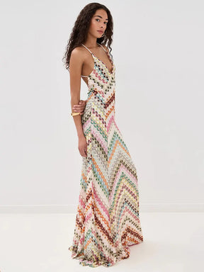 Vestido Longo de Crochê Decote V com Amarração — Elegante, Fresco para o Verão