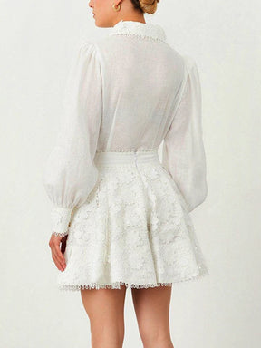 Conjunto Casual com Blusa Patchwork e Saia Mini – Estilo Chic e Atual