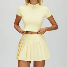 Conjunto Esportivo Feminino – Blusa com Zíper + Saia Plissada Cintura Alta | Tênis, Golfe e Treinos