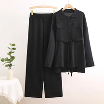 Conjunto 2 Peças Feminino – Cardigan de Tricô e Calça de Cintura Alta