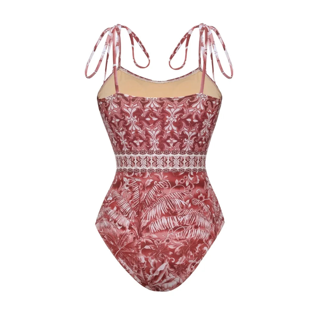 Conjunto  Maiô Estampado com Franja e Efeito Modelador