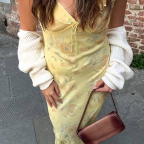 Vestido Longo Floral Retrô Amarelo – Elegância e frescor em cada detalhe
