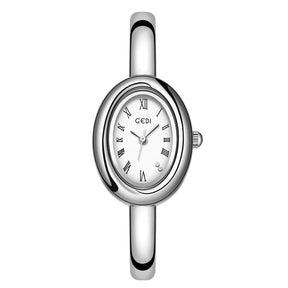 Relógio Feminino Bracelete – Estilo Luxo, Quartzo, Mostrador Oval Dourado/Prateado com Detalhes em Diamante, Fashion e Elegante