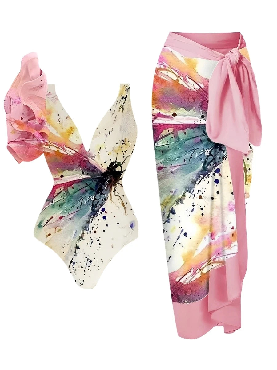 Conjunto de Banho com Babados e Saia de Amarração