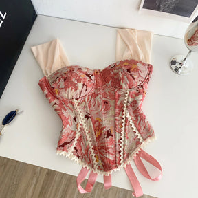 Top de Alças Estampado com Detalhes em Renda