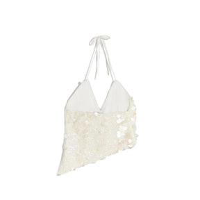 Conjunto com Saia Mini Brilhante e Top Halter Bordado à Mão