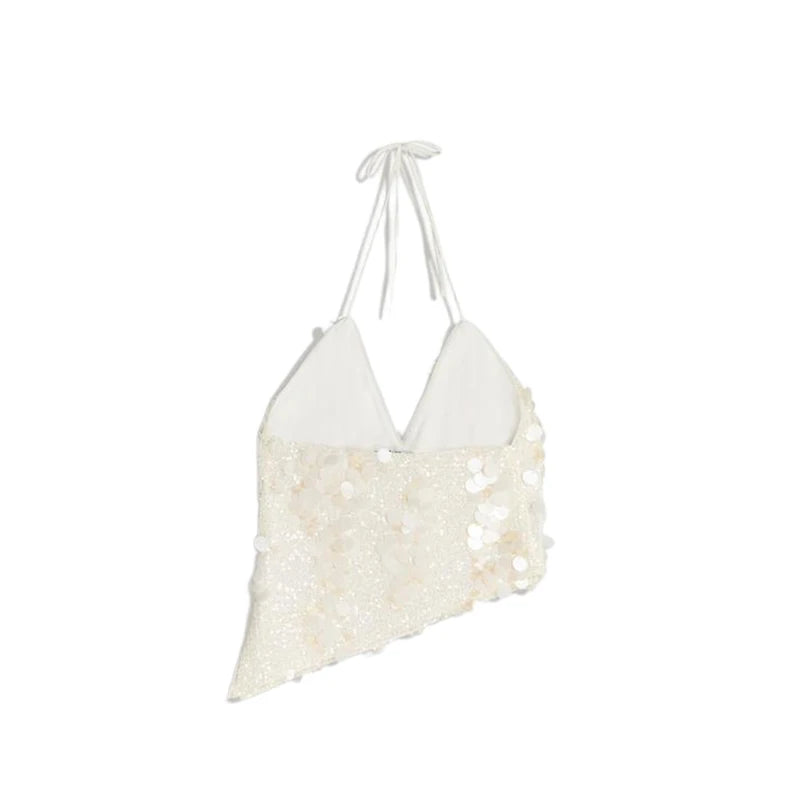 Conjunto com Saia Mini Brilhante e Top Halter Bordado à Mão