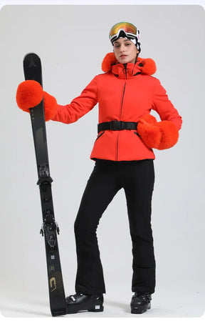 Jaqueta Feminina de Ski impermeável com Pelo no Punho e Capuz – Impermeável, Térmica e Respirável para Frio Extremo