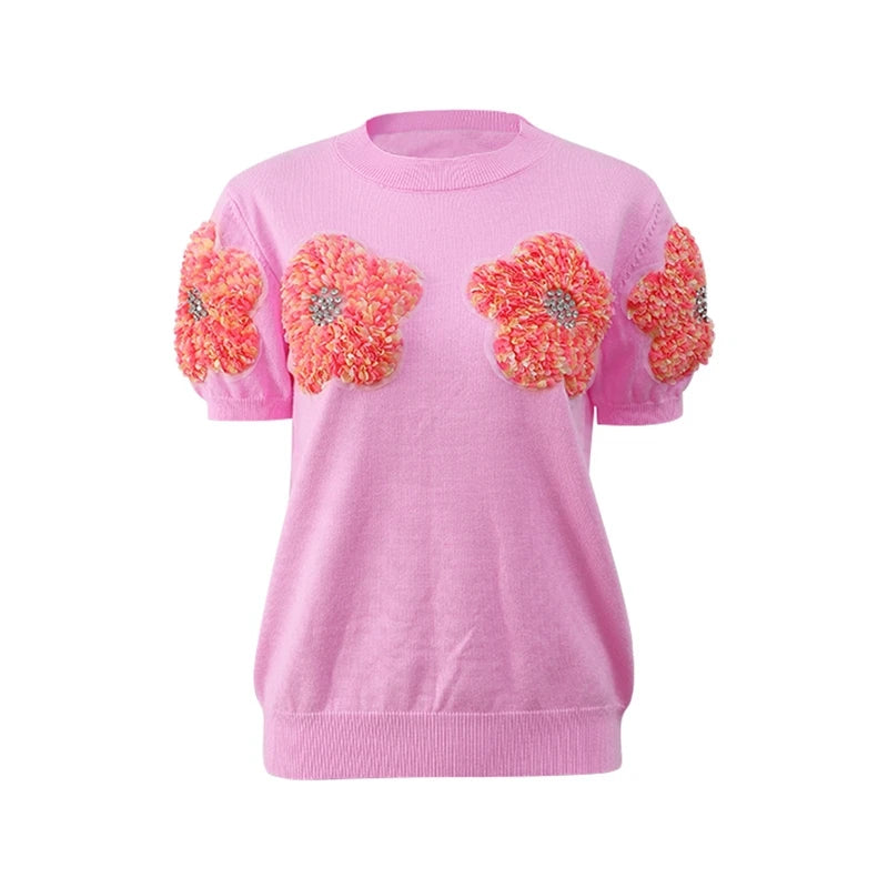 Blusa Tricô bordada com flor - Novidade