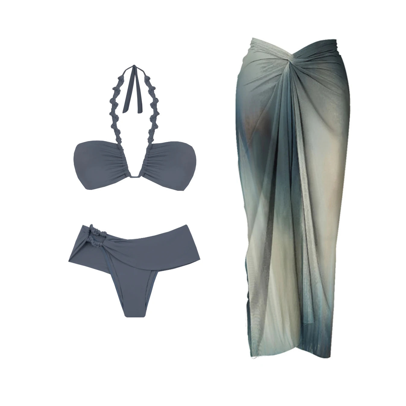 Conjunto Biquíni com Saia Longa Listrada