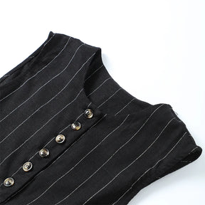 Conjunto Listrado - Colete e Mini Saia, Sem Mangas, Casual Elegante