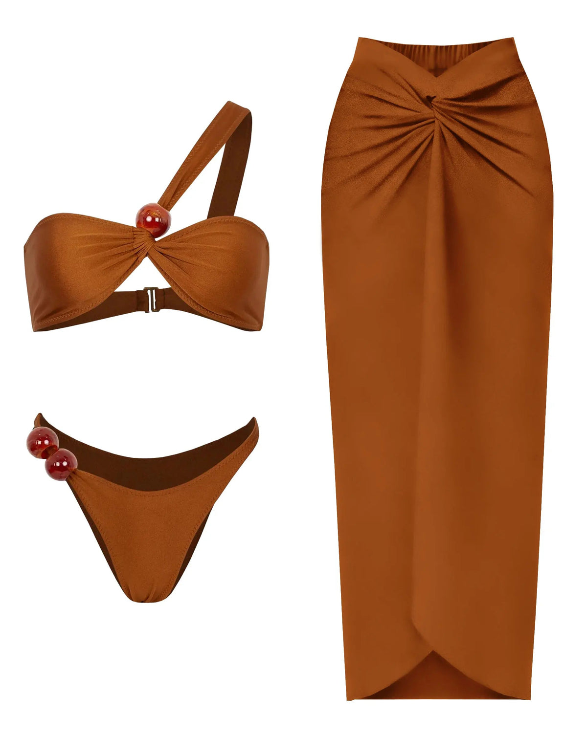 Conjunto Resort Luxe – Biquíni Assimétrico com Saia Midi Draped