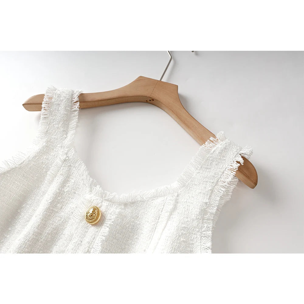 Vestido tweed tecido de luxo qualidade