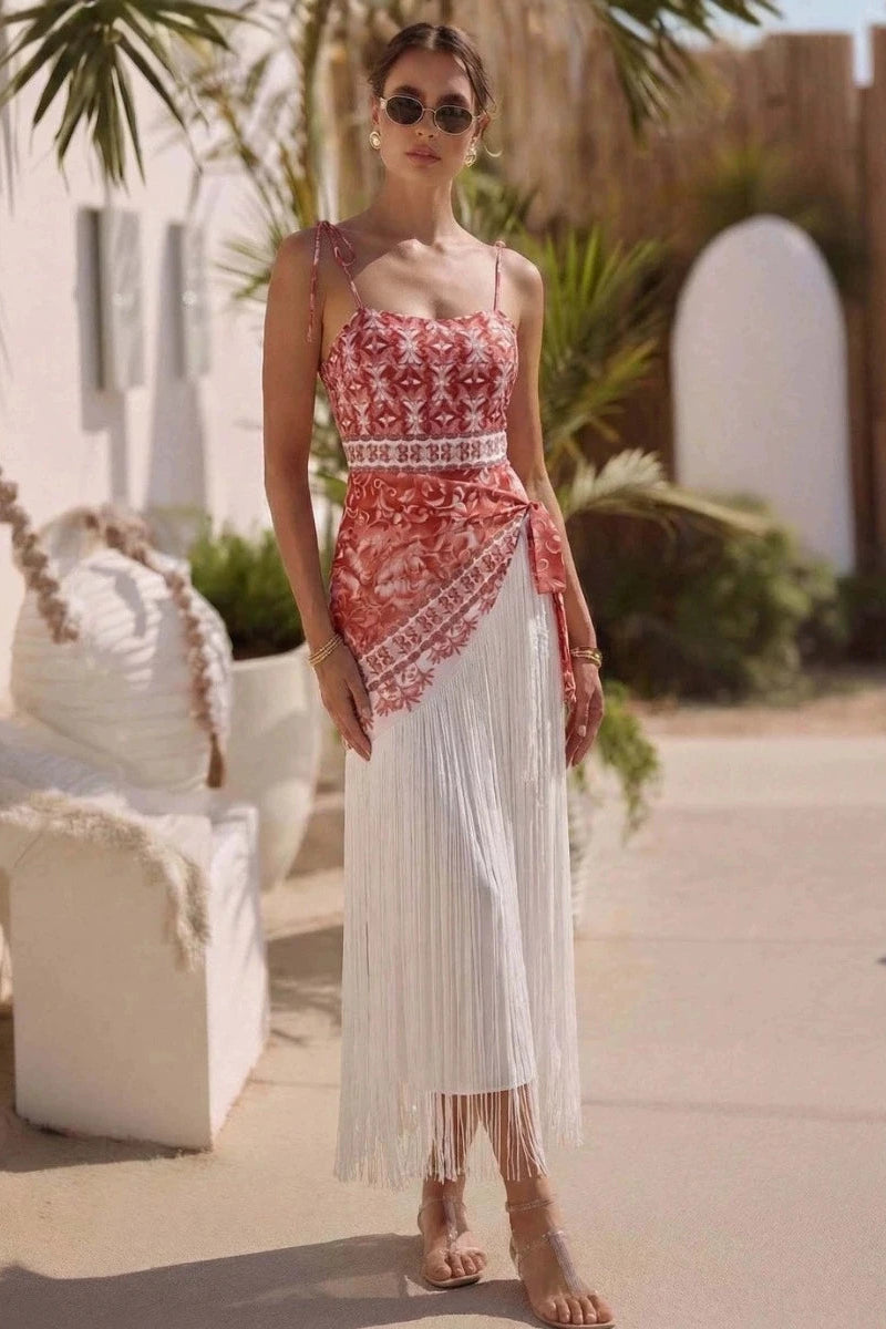 Conjunto  Maiô Estampado com Franja e Efeito Modelador