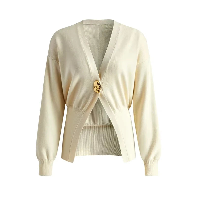 Cardigan Feminino em Tricô com Decote V – Elegância e Conforto