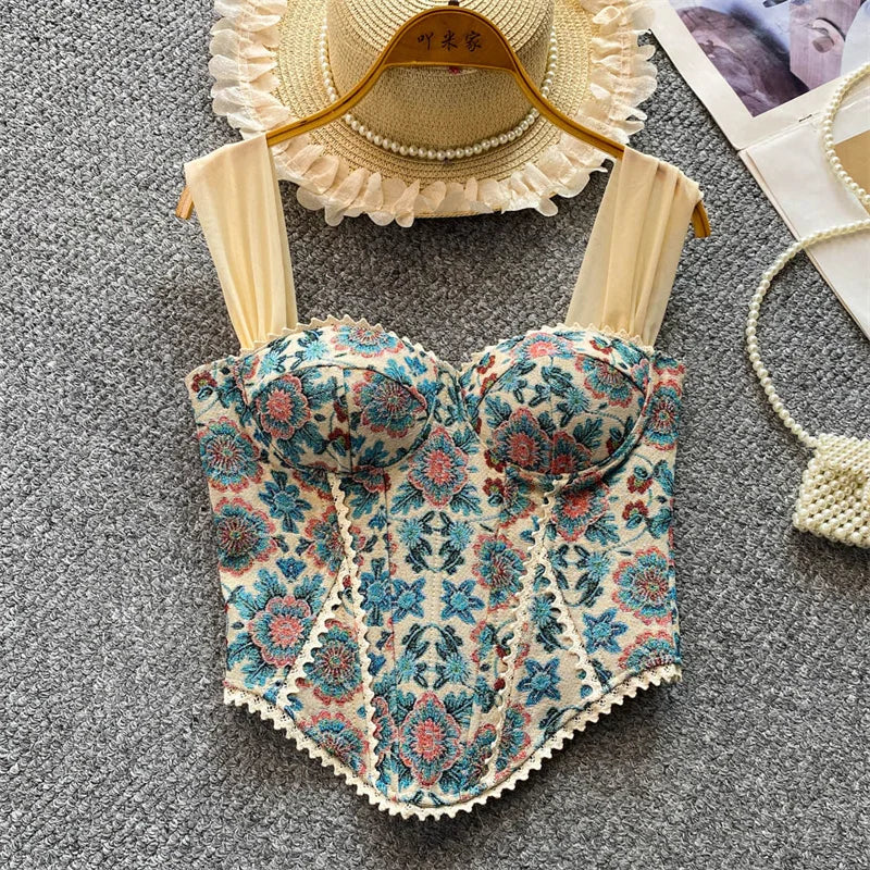 Top de Alças Estampado com Detalhes em Renda