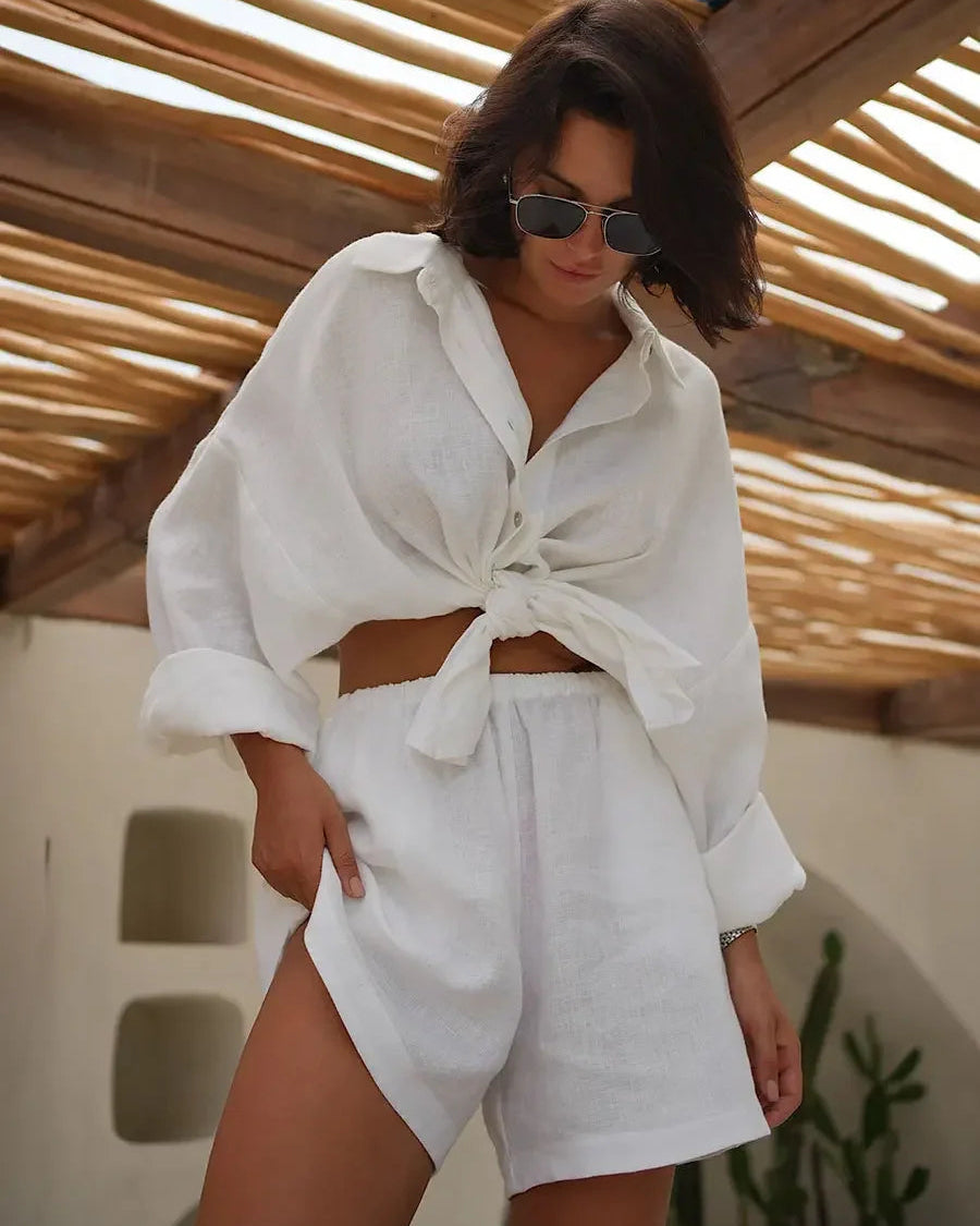 Conjunto Wolfeel – Camisa e Shorts com Manga Lanterna em Algodão 100%