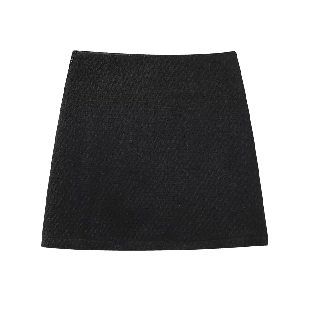 Conjunto Elegante Tweed com Cardigan Bordado em Strass e Saia de Cintura Alta