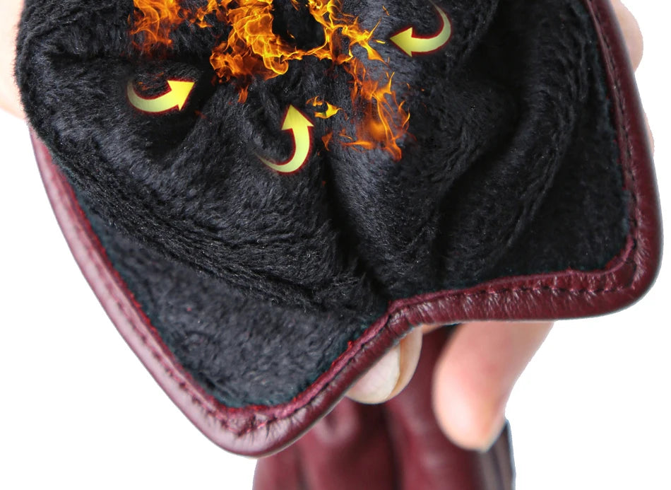Luvas Femininas em Couro de Ovelha com Forro Aveludado e Toque para Tela – Elegância de Inverno